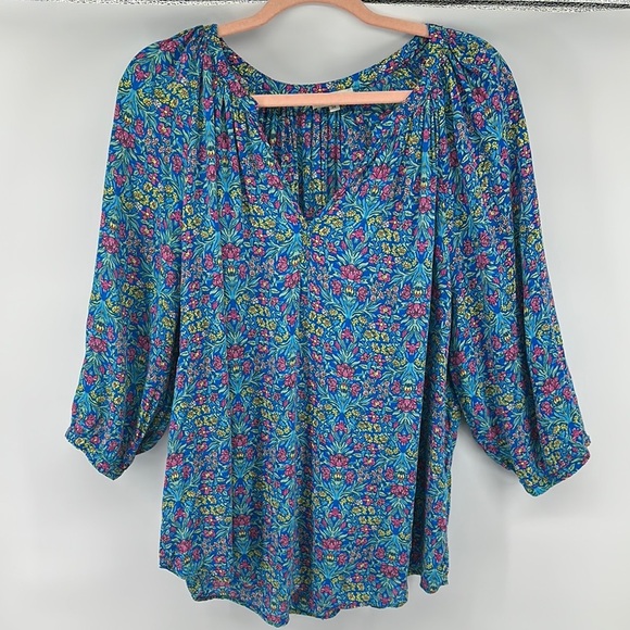 Adrienne Vittadini Blue, Pink & Yellow Floral Relaxed Plus Sz Blouse Sz 2x - Picture 1 of 10